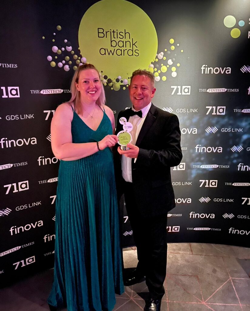 Picture – Stuart Bryce, Head of Business Development and Jacqueline Sharratt Head of Compliance at Chorley Building Society receiving the Best Specialist Mortgage Provider Award